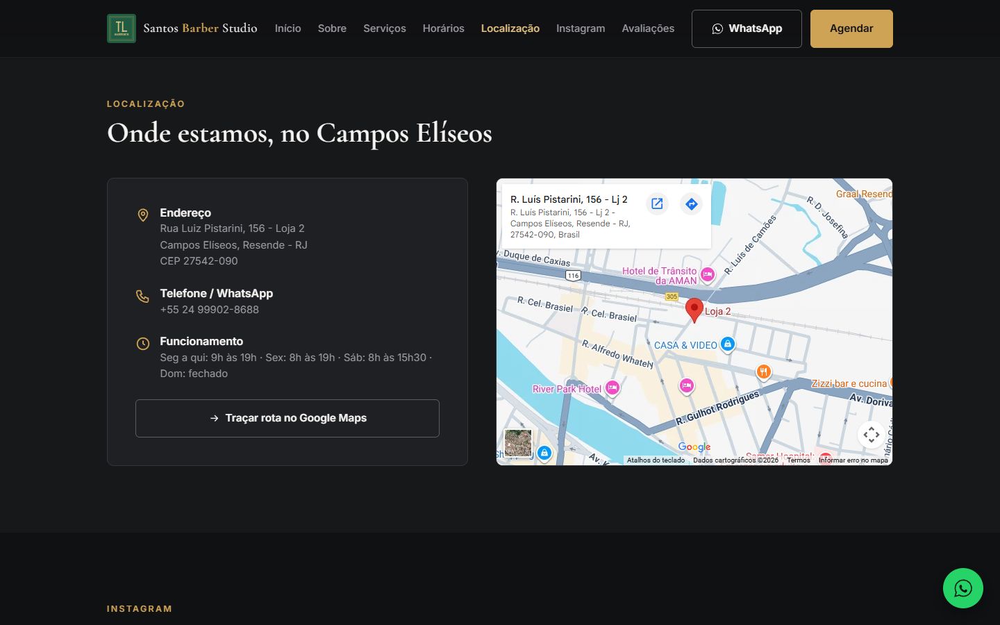 Seção de localização com endereço e mapa do Google