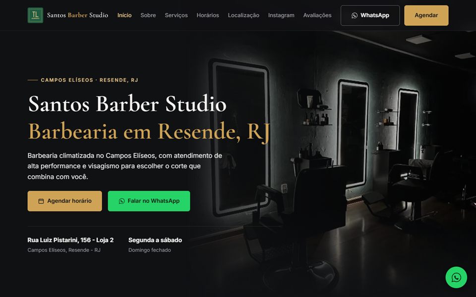 Prévia do site Santos Barber Studio